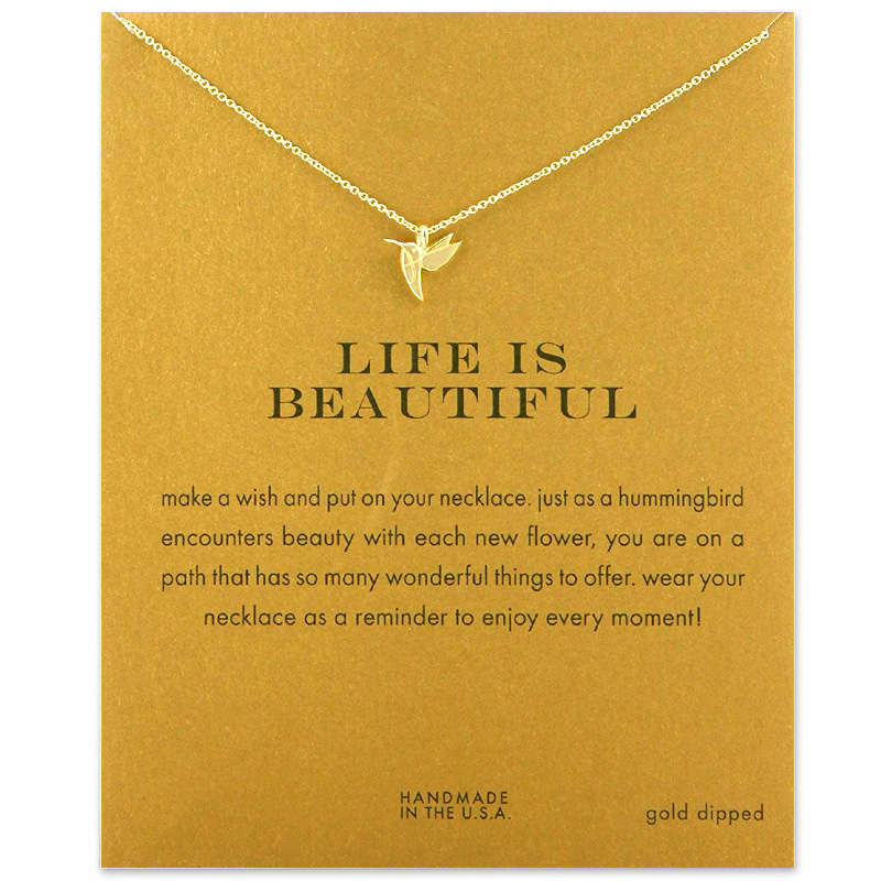 

2018 New Hummingbird Woodpecker Pendant Short Chain Choker Necklace For Women Golden wish necklace with card Jewelry As gift