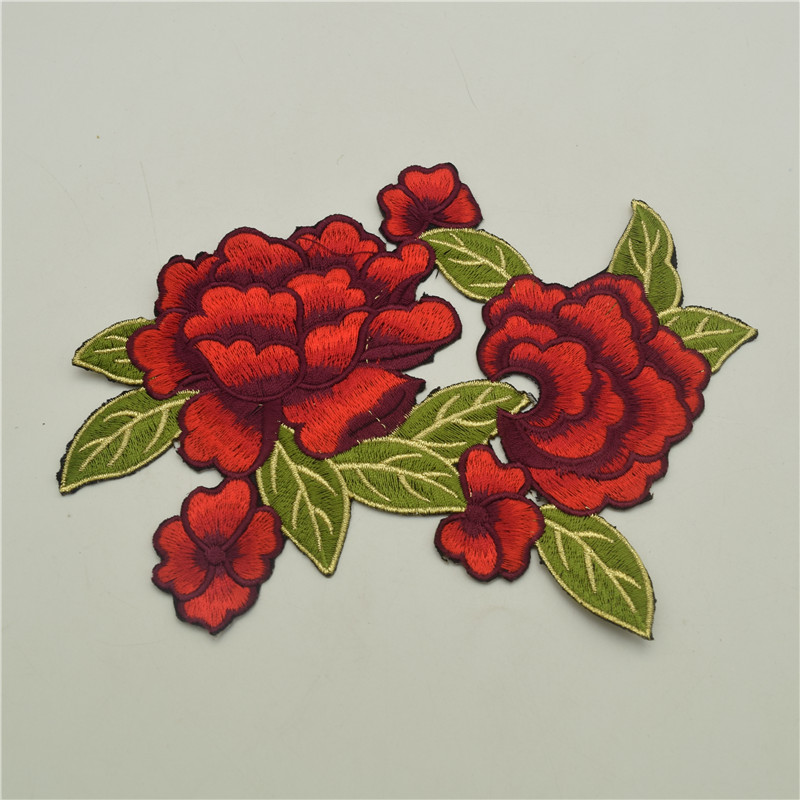 

10PCS New Embroidered Flower Applique Iron On Sew On Patch Clothing red for diy craft sewing., Black