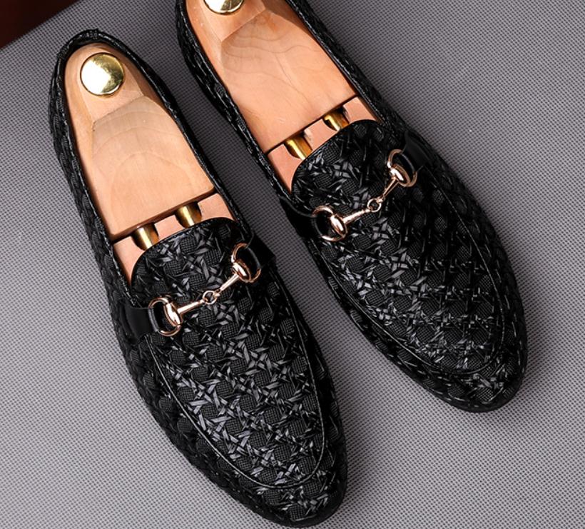 

Free send 2018 spring and autumn new style Low-heel pointed end Weave men's shoes, Black