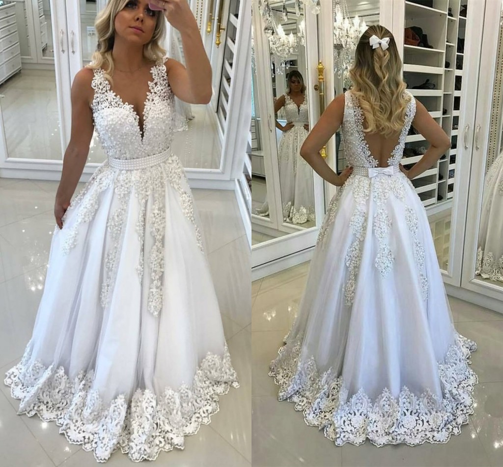 

White Appliqued Lace Tulle Prom Dresses V Neck Sleeveless Satin Floor Length Backless Evening Dresses Plus Size Prom Dress, Purple