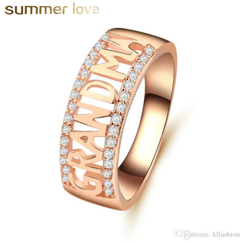 

Fashion European Silver & Rose Gold Letter Grandma Rings For Women Female High Quality Zircon Ring Love Famity Jewelry Best Gifts 2018 New