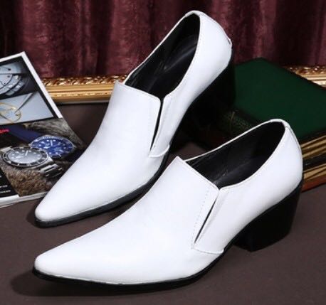 

New Arrival White Dress Shoes Mens Business Leisure Leather Shoes Fashion Pointed Toe Slip On Height Increasing Heel Shoes