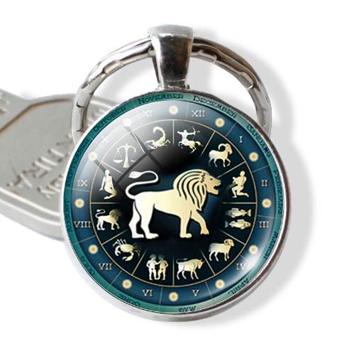 

Constellation Jewelry Key Chains Zodiac Signs Keychain Key Rings Bag Car Round Glass Cabochon Pendant Man Woman Gift