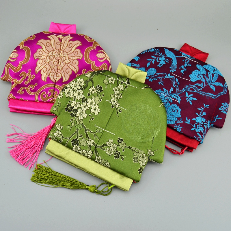 

Purse Style Tassel Small Gift Coin Party Bag Silk Jewelry Favors Fashion Craft Brocade Chinese Packaging Pouch Zip Christmas Bags 10pcs Mmxc, Red