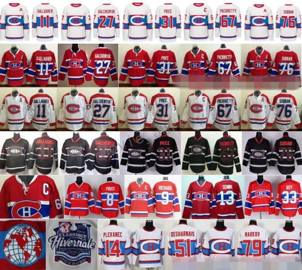 

Montreal Canadiens Jerseys Ice Hockey Winter Classic 11 Brendan Gallagher 27 Alex Galchenyuk 31 Carey Price 67 Max Pacioretty 76 P K Subban, Black;red