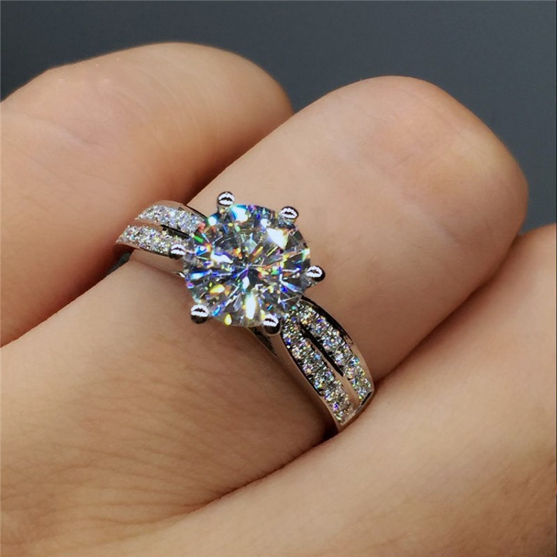 

New Arrive Women Fashion Jewelry 3ct Diamond cz wedding band rings for women White gold color Female Ring