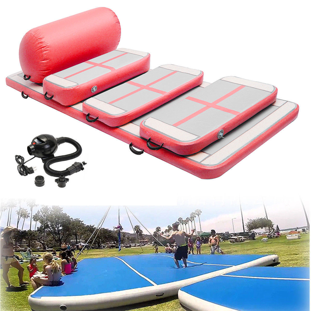 

6 pieces (4 air track+1 roller+1 pump) inflatable tumbling mat airtrack training set for home use sealed air track