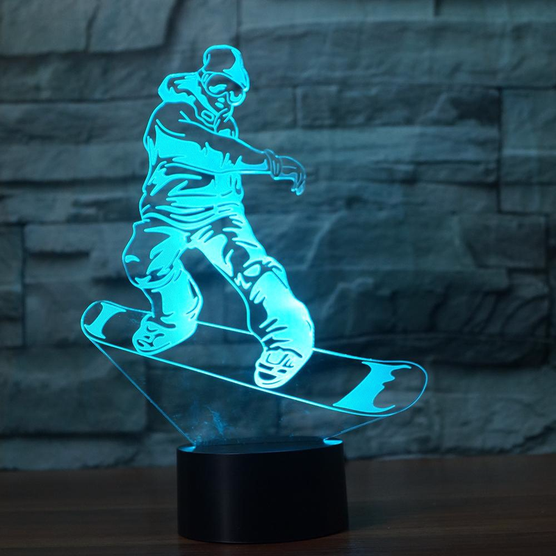 

Fancy Snowboarding Modelling 3D Visual NightLight LED 7 Color Changing Touch Button Table Lamp Bedroom Sleep Lighting Decor Gift