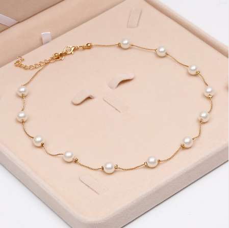 

Simulated Pearl Necklace Top Quality Anti-Allergy Wholesale Gold Color Statement Necklace Chain Wholesale Pearl Jewelry