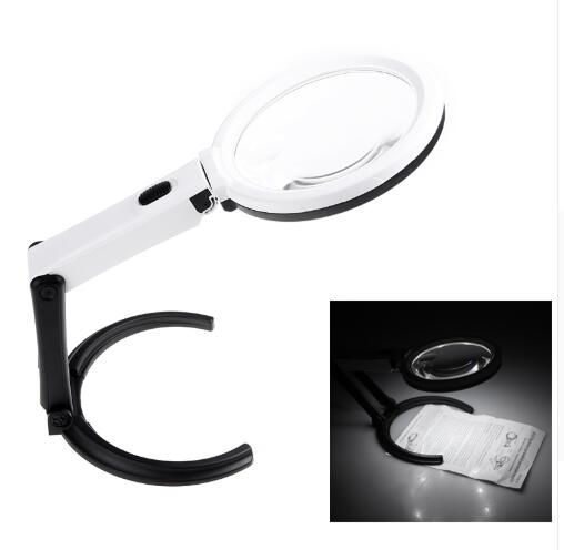

Portable 10 LED Light Magnifier Magnifying Glass with Light Lens Table Desk-type Lamp Handheld Foldable Loupe 2 x 120mm 5x 28mm