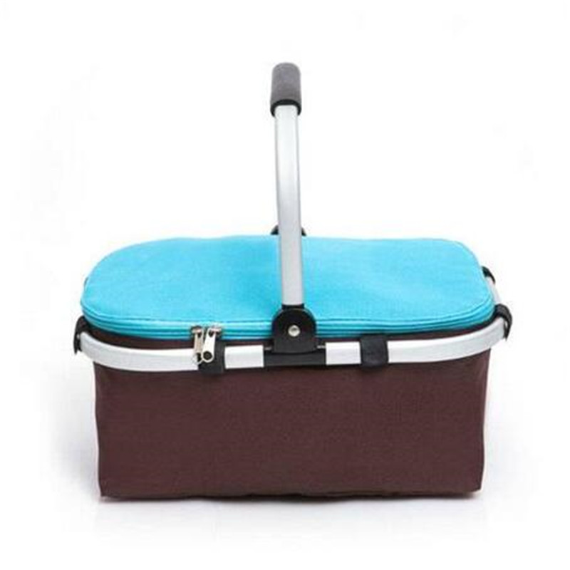 

free shipping Household storage collection utensils storage basket Portable Foldable Thermal Insulation Picnic Basket Blue