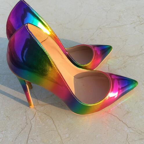 

Free Shipping fashion new woman women lady 2019 new Rainbow candy color Patent Leather heels Stiletto High Heels shoes pumps boots sandals, 12cm