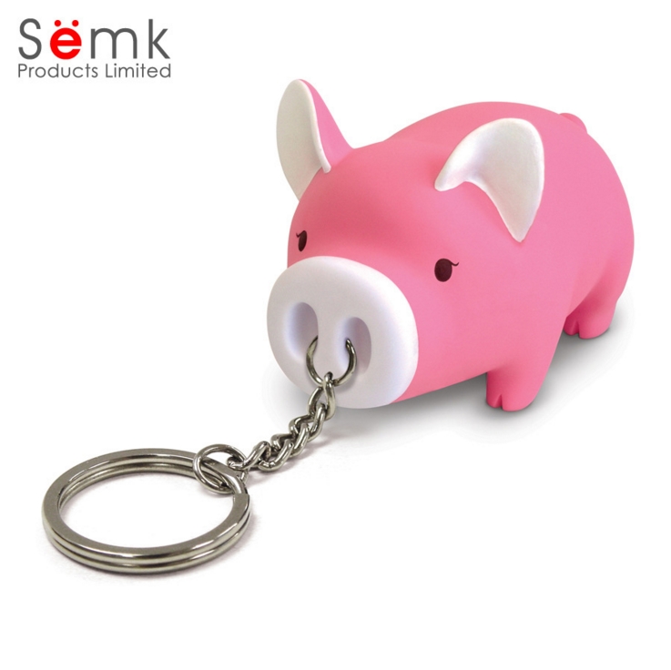 Porcinet mignon de bande dessin/ée avec lampe de poche /à DEL et son trouveur de cl/é en m/étal Keychains porte-cl/és pour cadeau pour enfants Rose