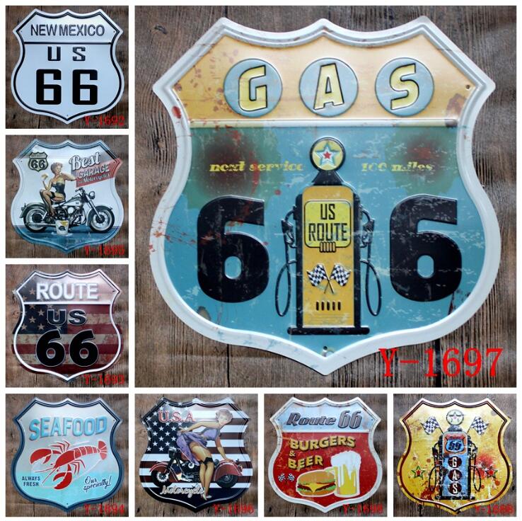 

Irregular Old Wall Metal Painting Route 66 Food Metal Signs Pub Wall Plaque Art Decor Retro Iron Painting Home Decoration OOA5900