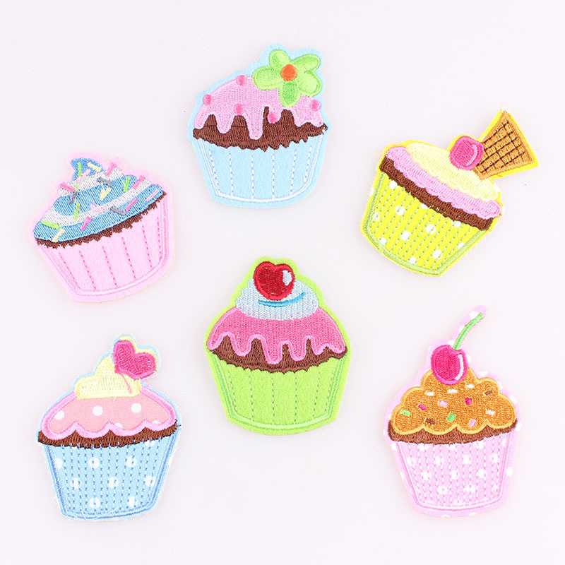 

6pcs/set Colors Lovly Ice Cream cupcake Applique Embroidery Iron On Patch Sew On Patches Craft Sewing Repair Embroidered, Black
