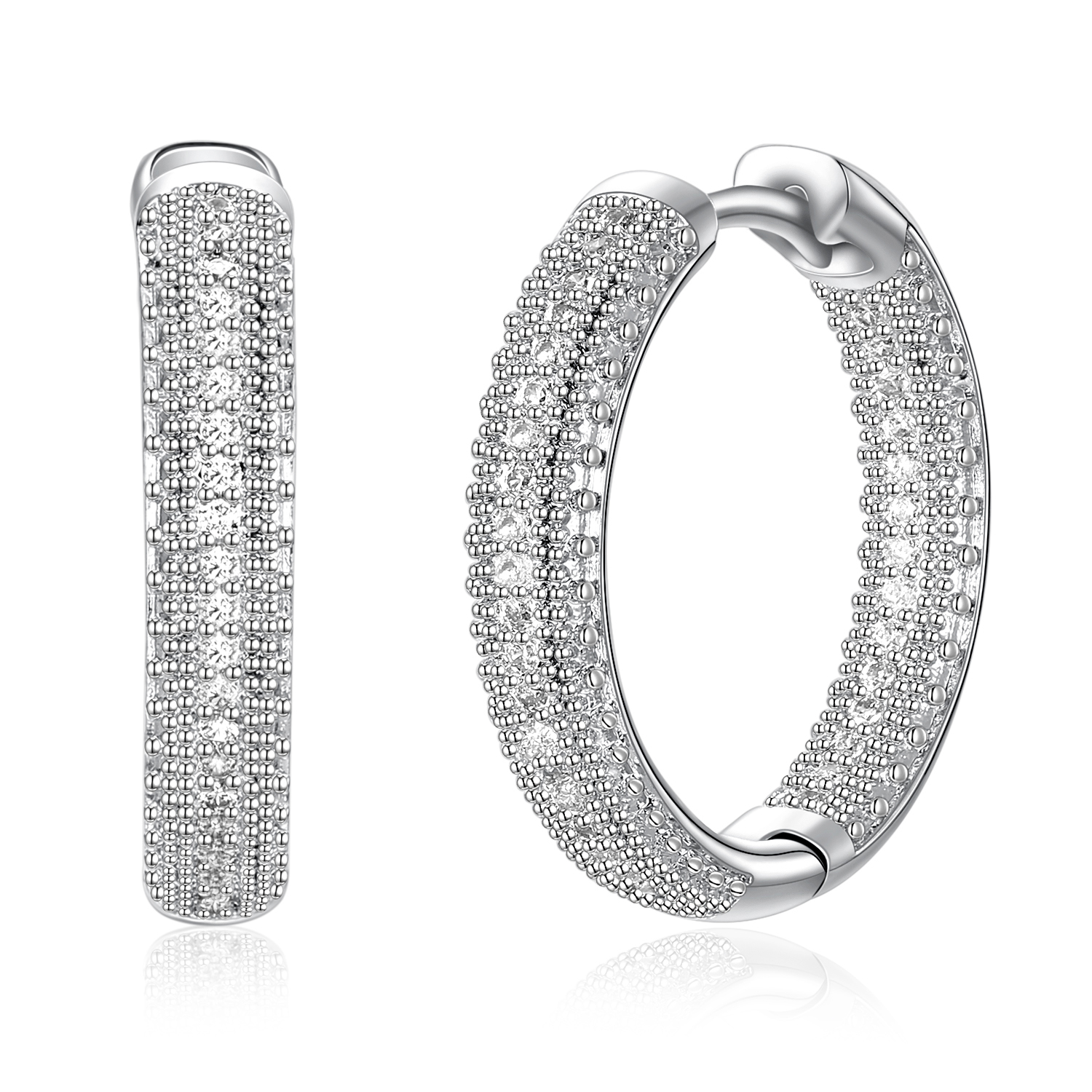 

High quality silver plated hoop earrings whtie cz jewelry classic jewellery fast shipping round women earring