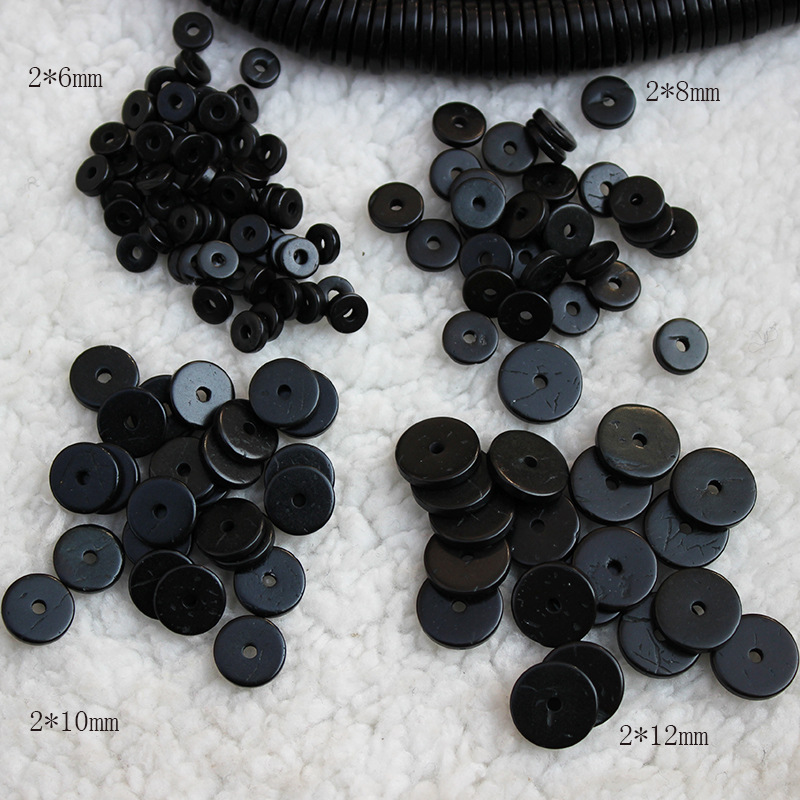 

200Pcs Natural Black Coconut Shell Plain Heshi Loose Spacer Beads 2x6 2x8 2x10 2x12mm Pick Size DIY Jewelry Accessories Bead