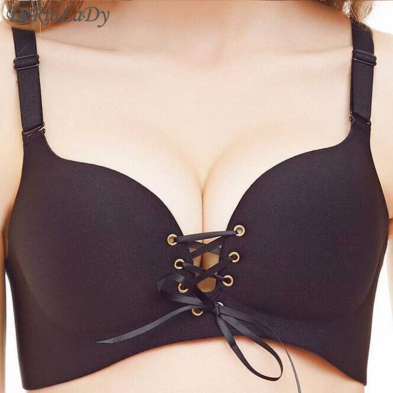 

New Geometric Brand Sexy Seamless Lbbra Gather Adjustable Women Bra Seamless Underwear Lingerie Super Push Up Bra Seamless, Red;black
