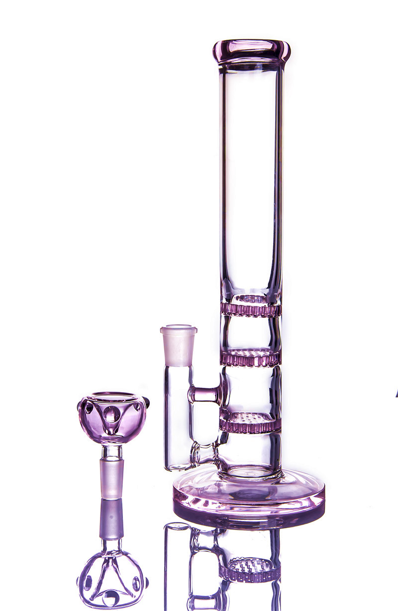 

Pink Bong Girly Honeycomb Hookahs Glass Water Pipes 3 Layers Cute Dab Bong 11 Inches and 14mm Joint