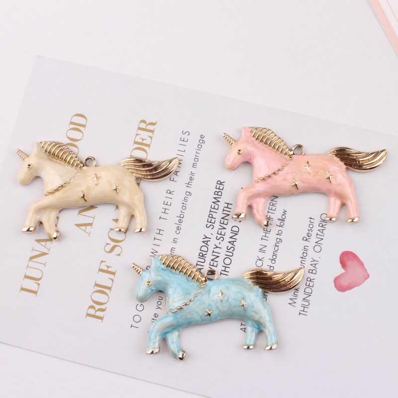 

30pcs/ lot large size 35x57MM, Enamel Animal Unicorn Charm Pendant Gold Tone plated, good for necklace, bracelet craft