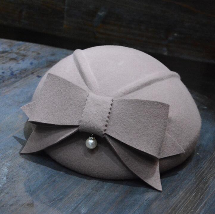 2018 automne et hiver nouveau béret casquette perle arc laine élégant dames chapeau 5 couleurs livraison gratuite