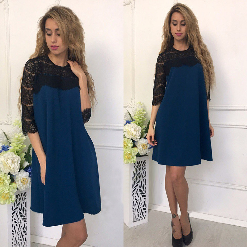 

A Line Mother Of The Bride Dresses Elegant Lace Pleats Zipper 3/4 Sleeve Knee Length Jewel Neck Wedding Guest