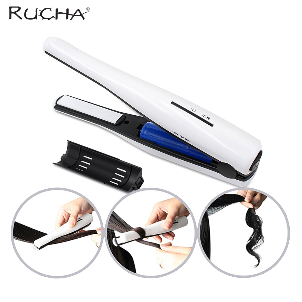 

RUCHA Mini Ceramic Hair Straightener Iron Curler Li-ion Rechargeable Battery Portable Travel Hair Straightening Irons