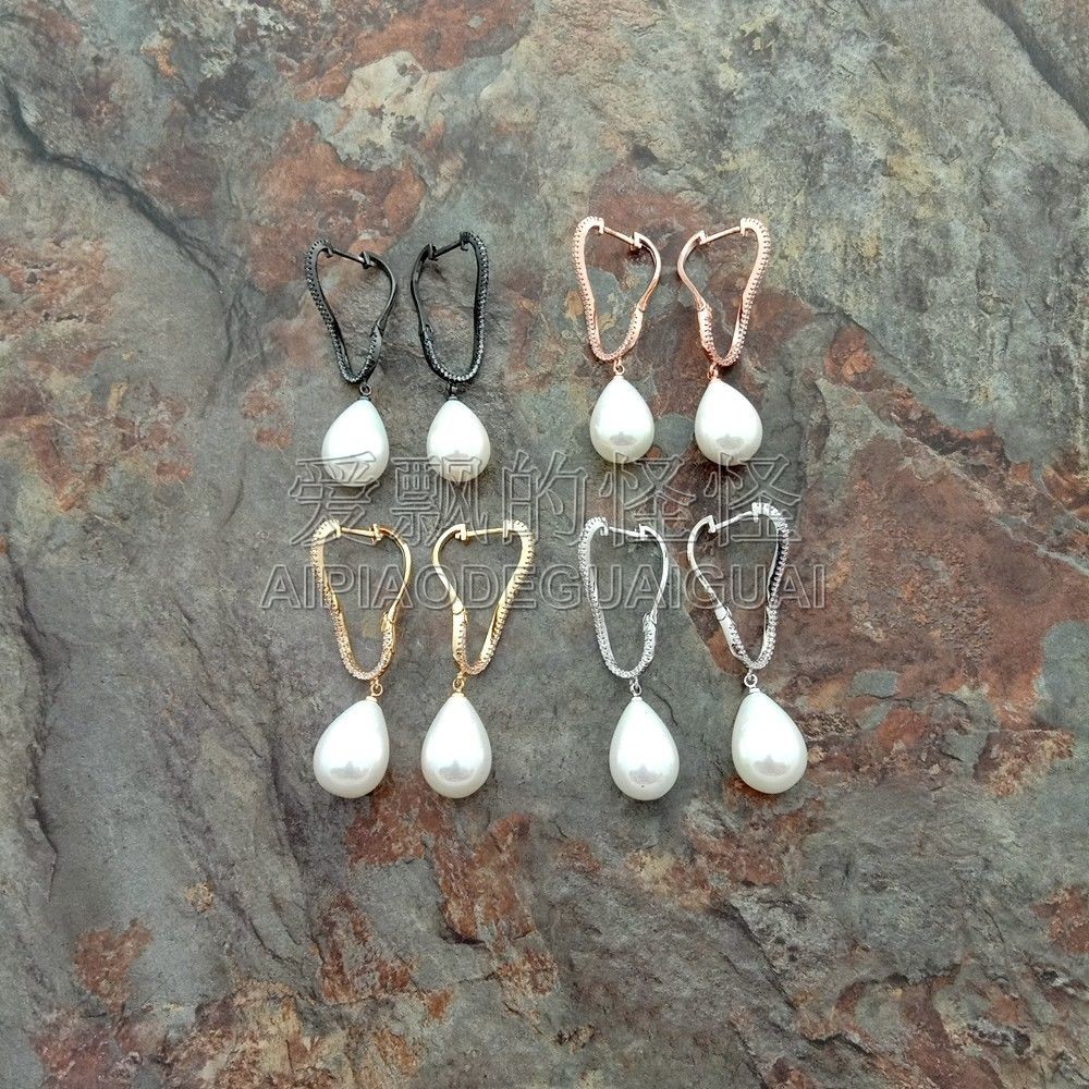 12x16MM Teardrop couleur verte véritable coquillage Pearl sterling boucles d/'oreilles