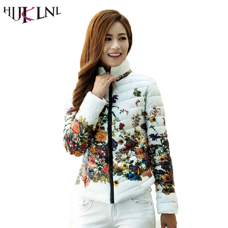 

Winter Jacket Slim Padded Cotton Parkas HIJKLNL 2018 Women Flower Coats Plus Size Zipper Outerwear Woman printing Clothing LW229, Red