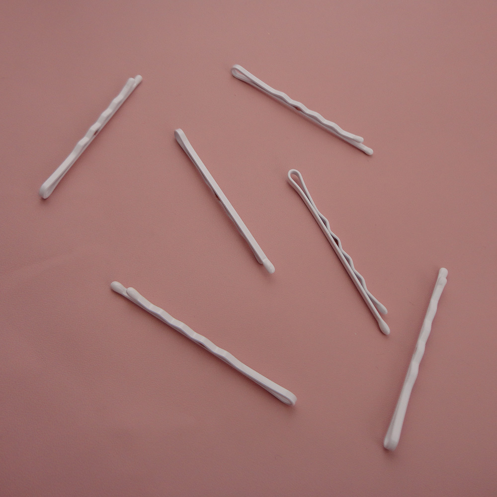 50PCS 2.0mm*5.5cm 2.15&quot; White four waved plain Metal bobby pins hair barrettes with enamel Round tips at nickle free&lead free-image-427474054