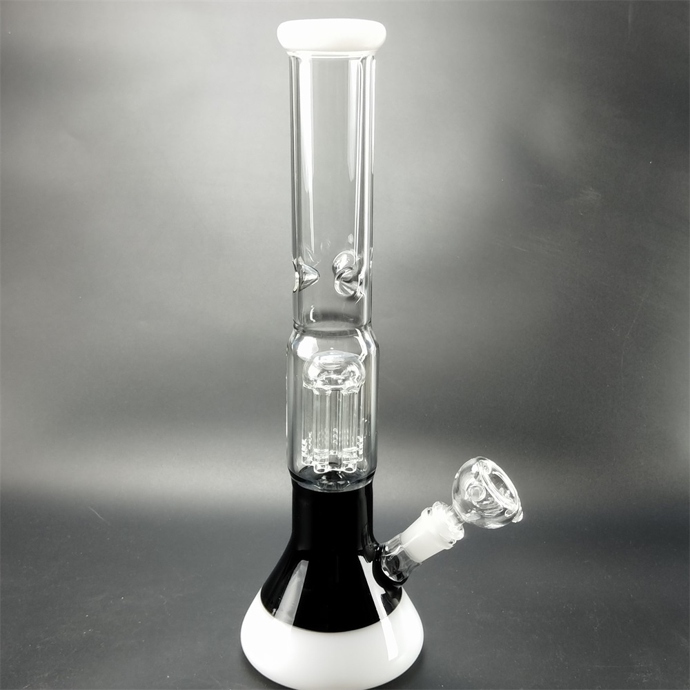 

Black alternating with white hookah percolator high borosilicate glass water pipe percolator factory sale hookah glass bong with mini beaker