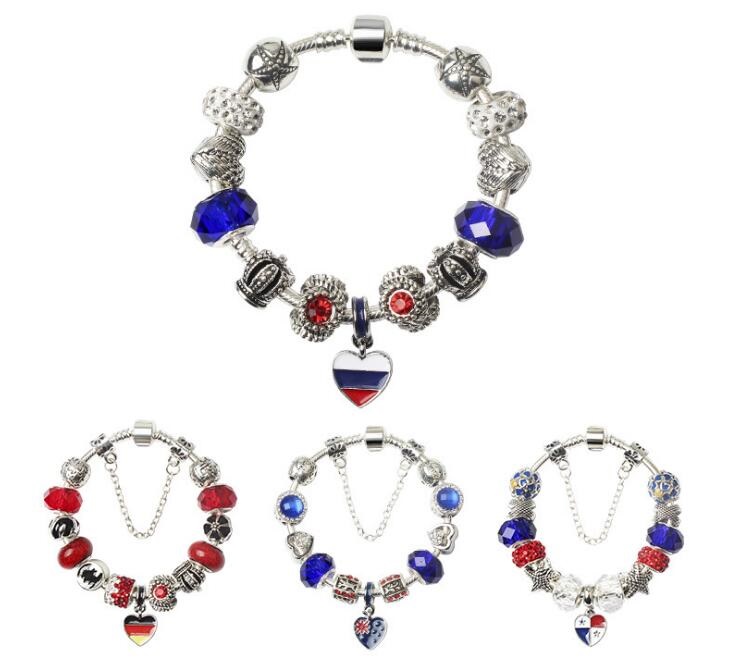 

Beaded Charm Bracelets World Cup Jewelry Women National Flag Brazil Germany Spain France Wristbands Souvenir Length size 18-20cm