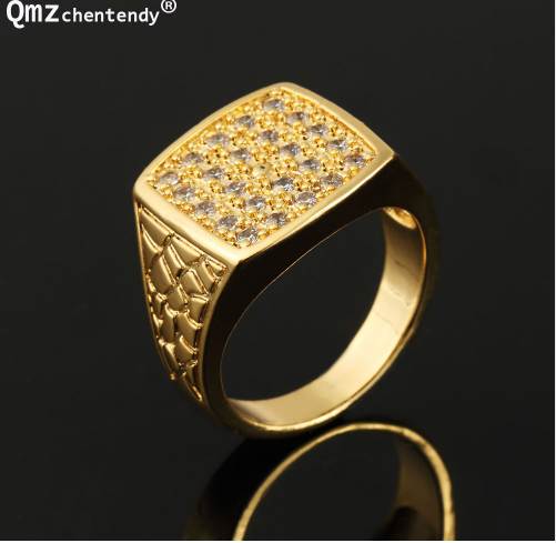 

Stainless Steel CZ Paved Ring Full Cubic Zirconia Gold Rings Hip Hop Rock Jewelry Bar Club For Men Women Birthday Wedding Gift