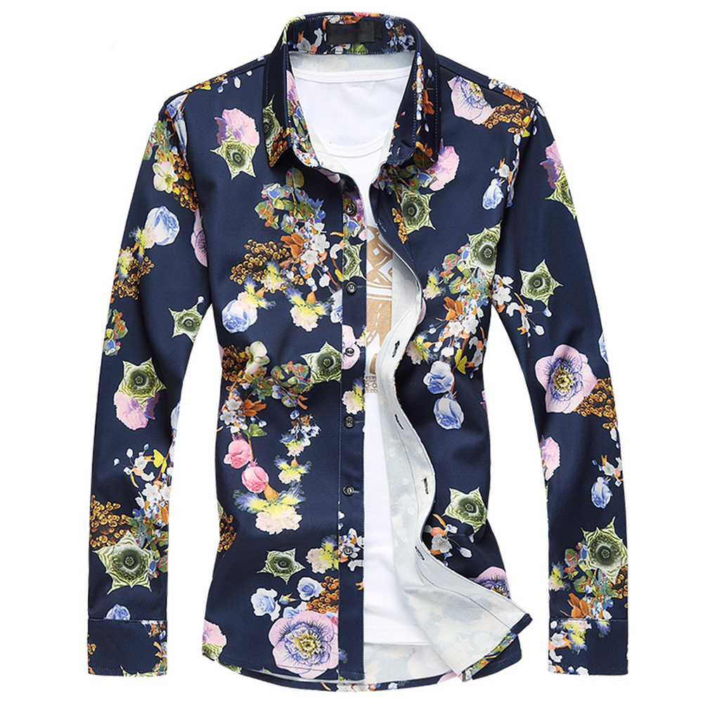 

Fashion Mens Plus Size Floral Dress Shirt Nice high-quality Spring Slim Fit Long Sleeve Casual Hawaiian Shirts Male Floral 7XL, 903
