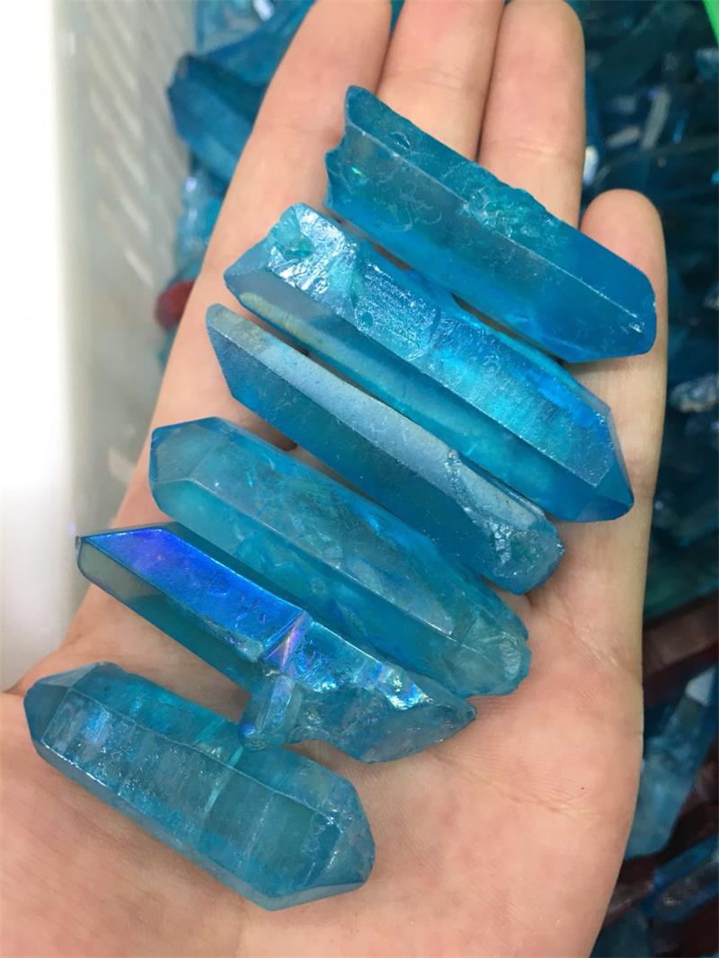 

6pcs Drop shipping natural blue titanium aura quartz Crystal gemstone point healing chakra crystal point for jewelry making