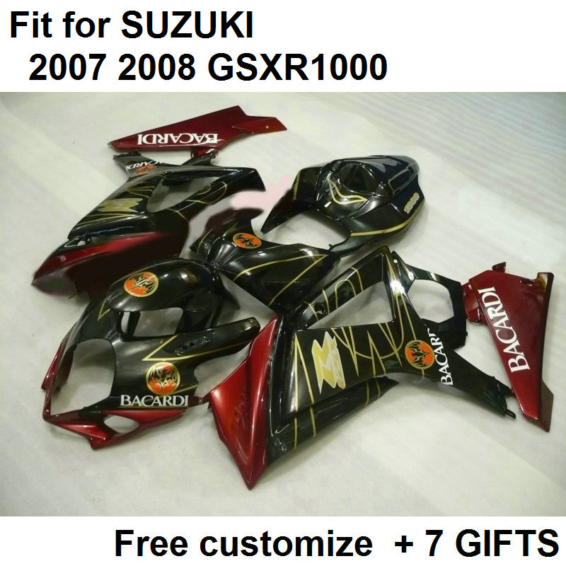 

7gifts fairing kit for Suzuki GSXR1000 07 08 black red fairings set GSXR1000 2007 2008 DE23, Same as picture