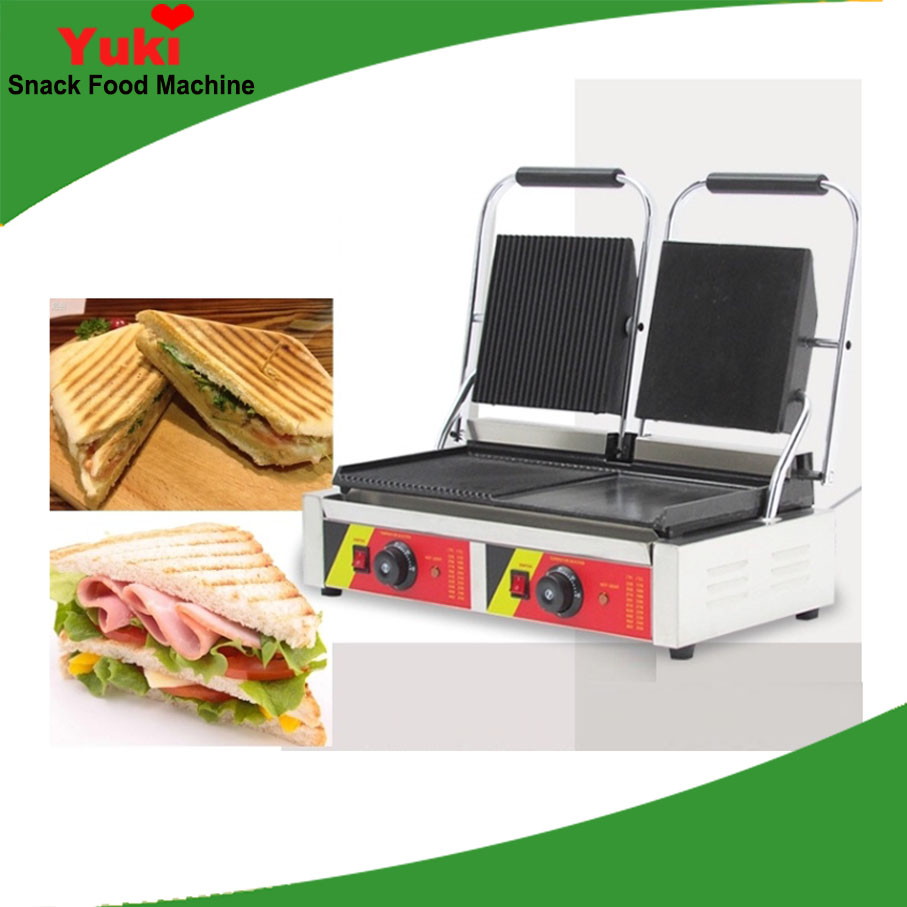 

Commercial panini grill electric griddle pan double head multi-function Panini grill sandwich maker machine non-stick with CE
