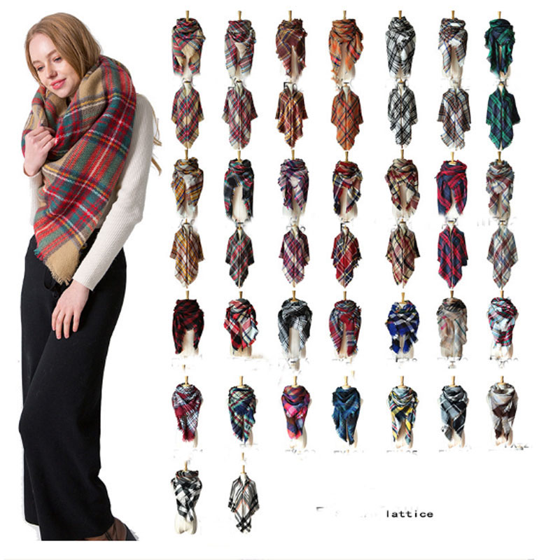

2018 Winter triangle Scarf Tartan Cashmere Scarf Women Plaid Blanket Scarf New Designer Acrylic Basic Shawls Women's Scarves Wraps 179 color