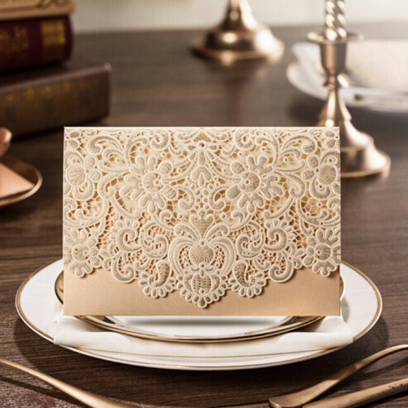 

Royal Laser Cut Wedding Invitation Card Personalized Printing Gold White Marriage Invitation Cards Flora Favors