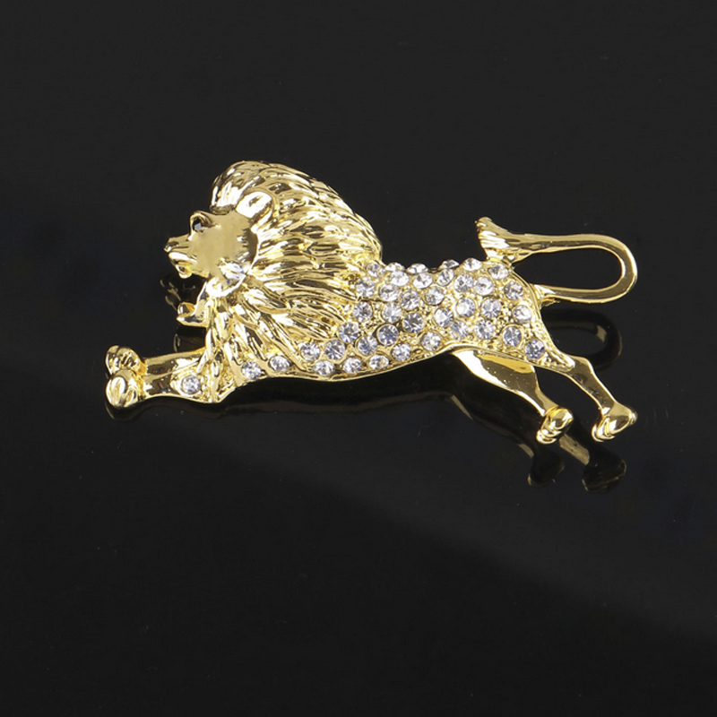 

2.7*6.0cm Lion Rhinestone Brooch Women Men Rhinestone Animal Suit Lapel Pin for Party Banquet with Fast Shipping