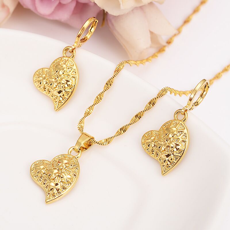 

Diagonal five stars Heart Pendant Necklaces Earring Romantic Jewelry 24 k Fine Solid Gold GF Womens gift Girlfriend Wife Gifts, Golden
