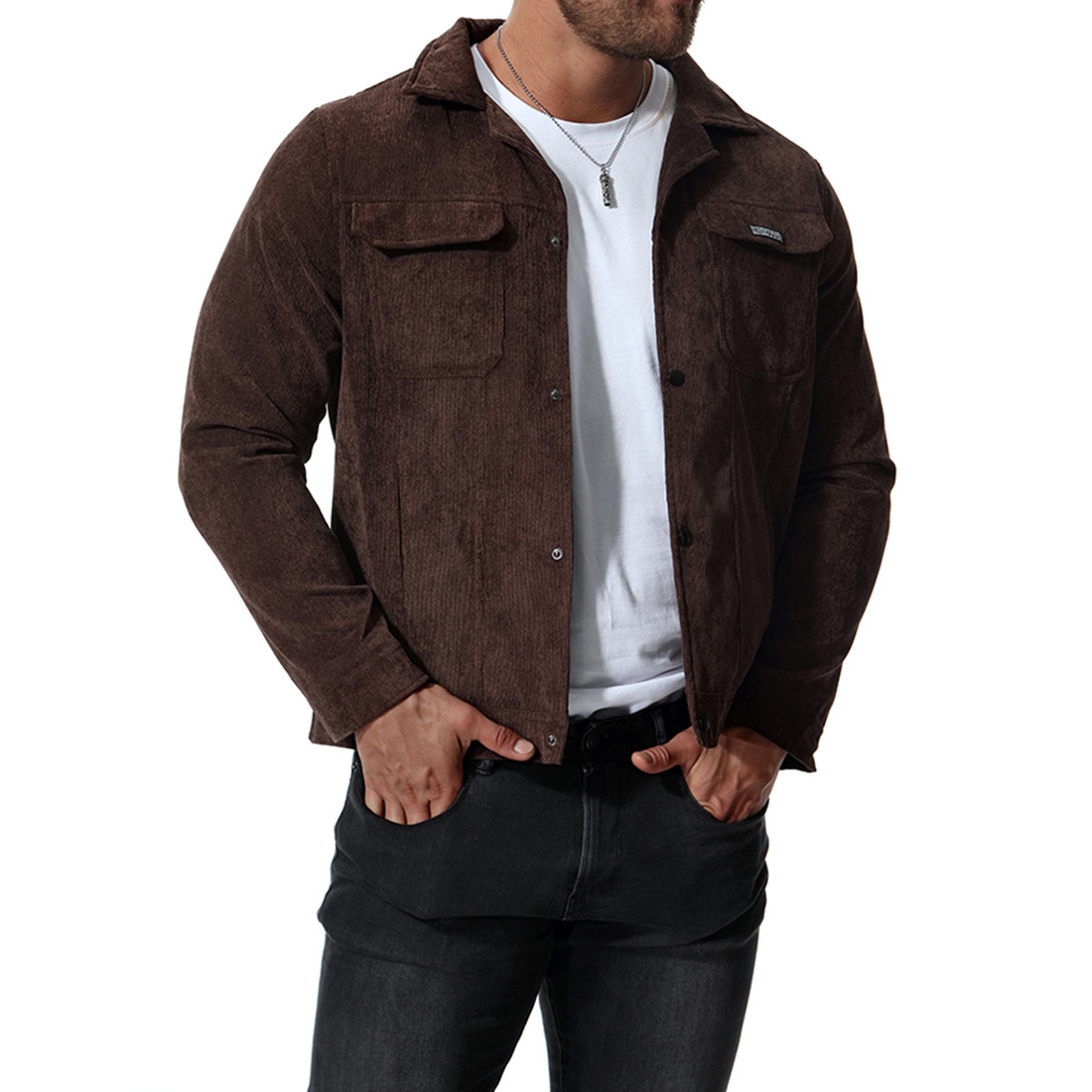 Veste en velours côtelé épais et décontractée pour homme, manteaux de couleur unie, Vintage, courte longueur, vêtements d'extérieur, printemps et