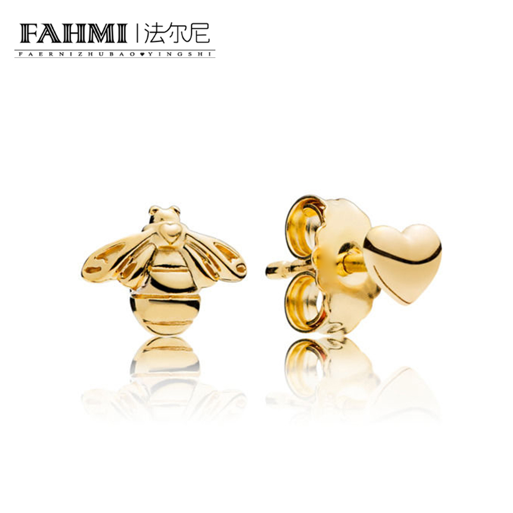 

FAHMI 100% 925 Sterling Silver 1:1 Original Authentic 267071 Temperament Fashion Glamour Retro Stud Earring Wedding Women Jewelry, Golden;silver