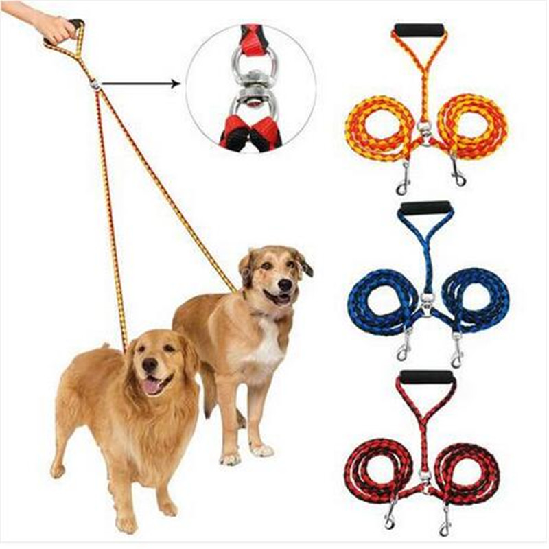 

wholesales Double Dog Leash Braided Tangle Dual Leash Couple For Walking Training Two Dogs 3 Colors Dog Supplies