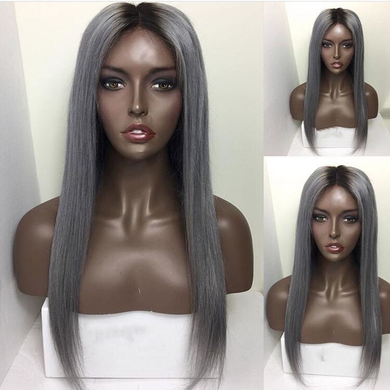 

Synthetic Lace Front Wig Natural Wave Middle Part Natural Hairline Dark Roots Ombre Hair Grey Gray Women's Lace Front, Ombre color
