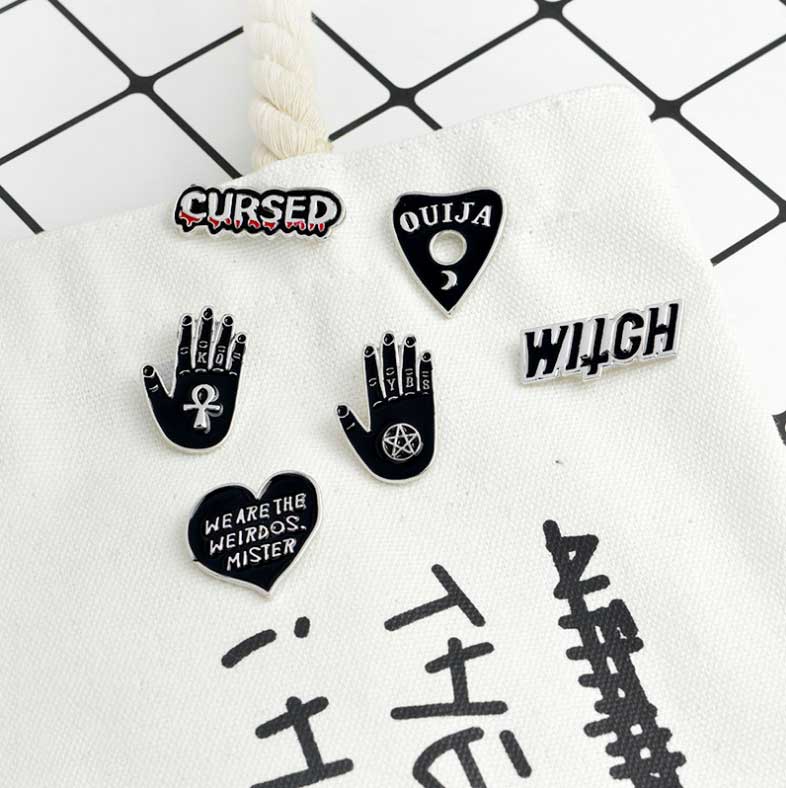 

Enamel Pins and Brooches Witch Cursed Ouija We are the Weirdos Mister Black Pin Set Goth pin Goth Punk Backpack Badge Shirt Collar Lapel Pin