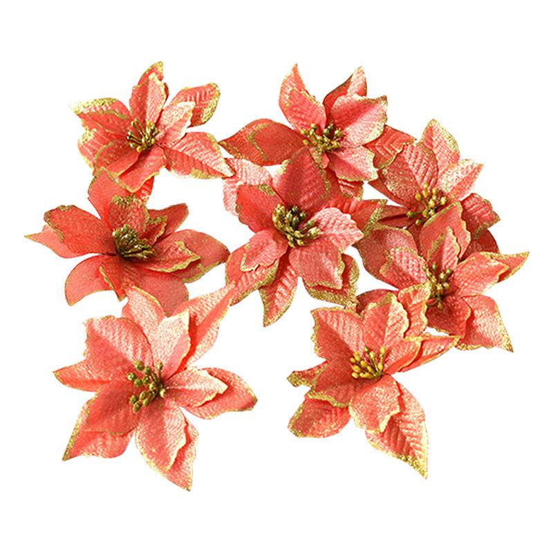 

ROSEQUEEN 2pcs 13cm 6 Color Gold/Red/Silver Plastic Artificial Wedding Christmas tree decoration Flowers Party Christmas Decoration Ornament, As the picture