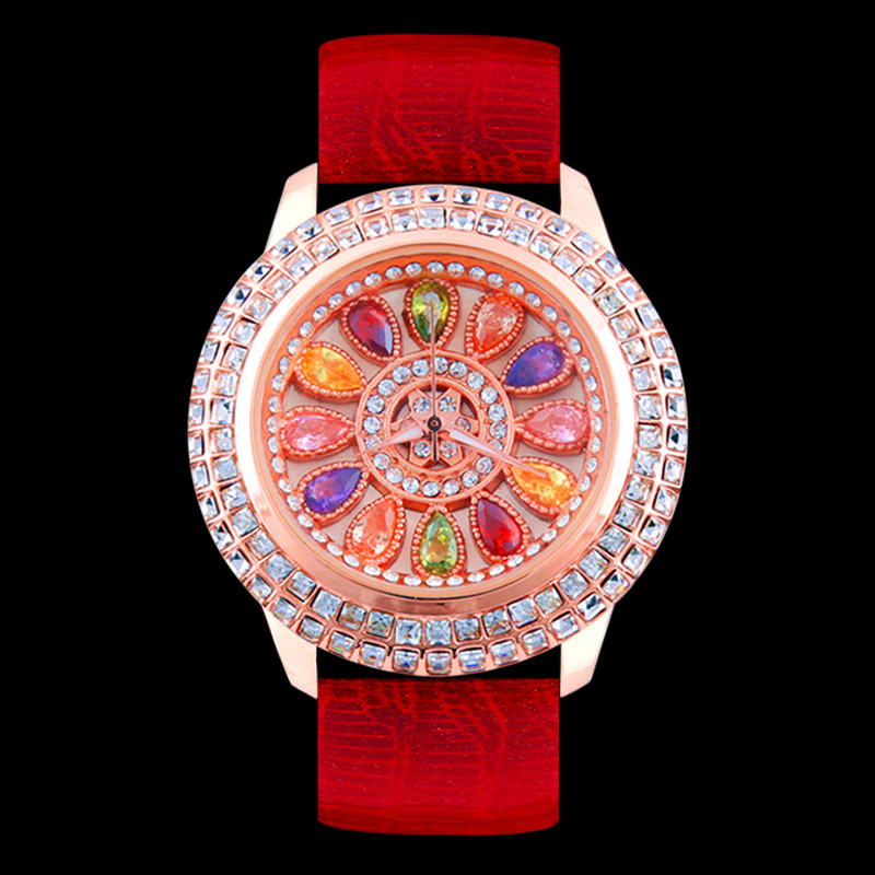 

Woman Gypsophila Colored diamonds Watches ladies Fashion Rhinestone Dress Watch Luxury Leather strap Wristwatch Colorful hotsale Girl gift, Pink