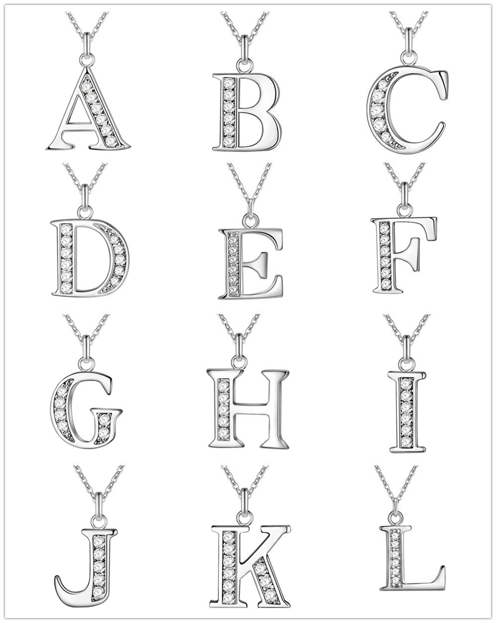 

Personalized Initial Crystal A-Z Letter Pendant Charms Necklace 26 Alphabet Silver Color Chain Necklaces Women Fashion High Quality Jewelry