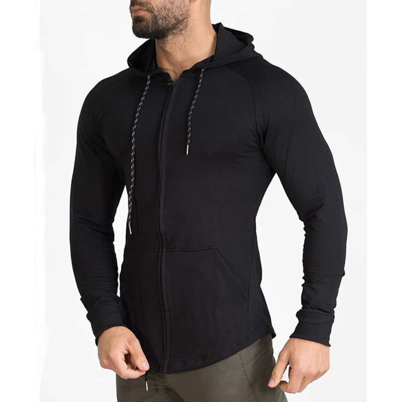 

Autumn Winter Running Jacket Men Hooded+Zipper Sport Shirt Men's Rashgard Breathable Quick-drying Running Jersey Jackets Men, Black